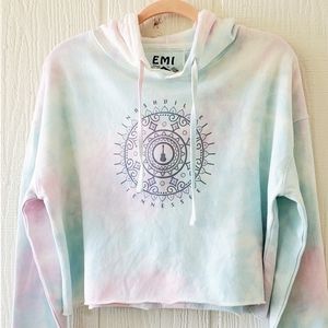 EMI Nashville Tennessee Pastel Tie Dye Medallion Hoodie Sweatshirt Cropped Small
